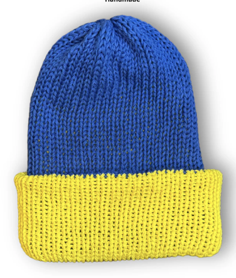 Yellow and blue beanie hat